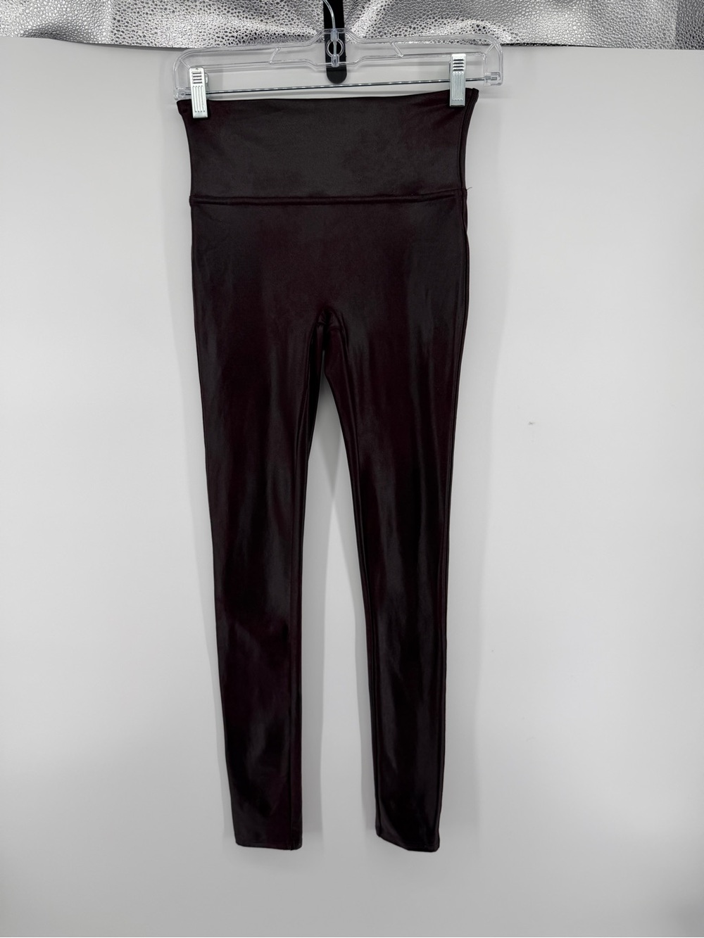 SPANX Bikercore Edgy Streetwear Burgundy Faux-Leather High-Waist Leggings SzS